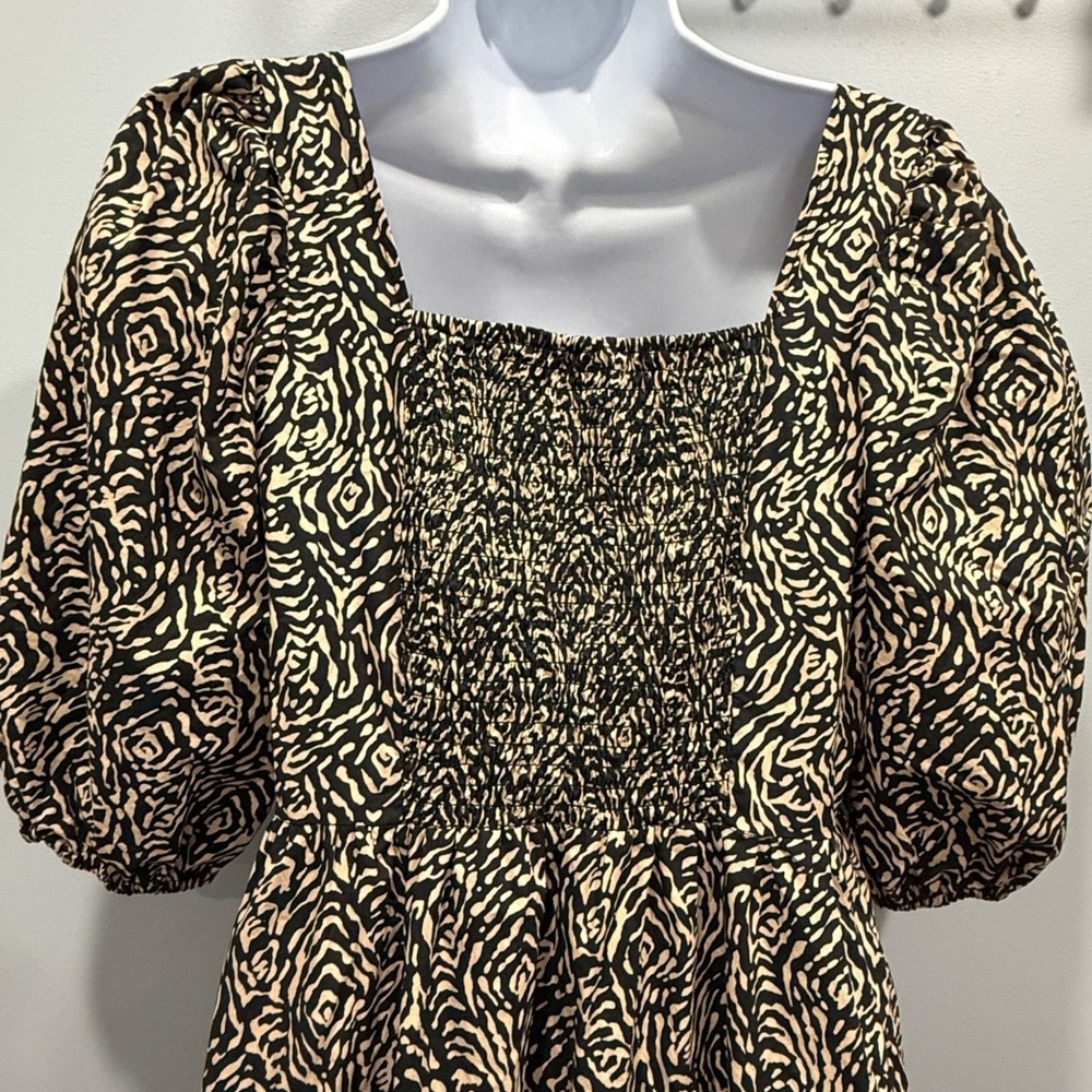 Mango MNG Abstract Animal Print Midi Dress Modern Safari Square Neck Size S/4 - Picture 4 of 12